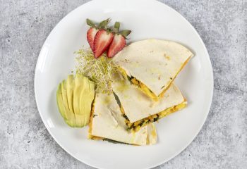 Smashed Avocado & Spinach Breakfast Quesadilla on Low Carb Tortilla
