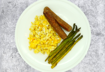Organic Egg Scramble with Roasted Asparagus Spears & Apple Turkey Sausage