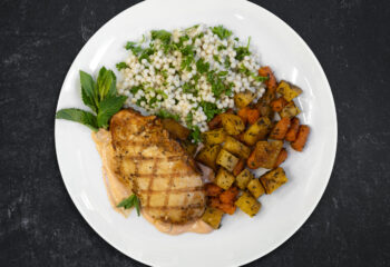 Harissa Grilled Free-Range Chicken with Roasted Winter Veggies